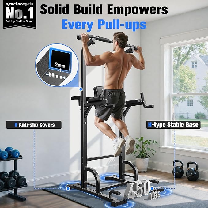 Sportsroyals Power Tower Pull Up Bar Station, 450LBS Stable Pull Up Dip Station for Home Gym Strength Training Equipment #SpringStatements