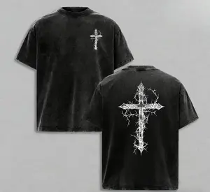 Thorn Cross Gothic Cross T-shirt Washed Biblical Cross Art Tee Jesus Tshirt , Cross Tee, Christian Apparel Streetwear Menswear Oversized Top Men and Women Bible Verse Church Outfit Gym Pump Cover