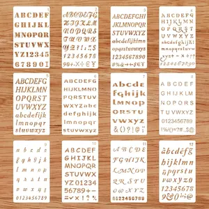 12Pcs Letter Stencils for Painting, Plastic Alphabet Stencils for Crafts Reusable, 1'' Cursive Letter Number Stencils, Drawing Templates for Bullet Journaling Spray Paint Supplies Kit LLOUSSAK