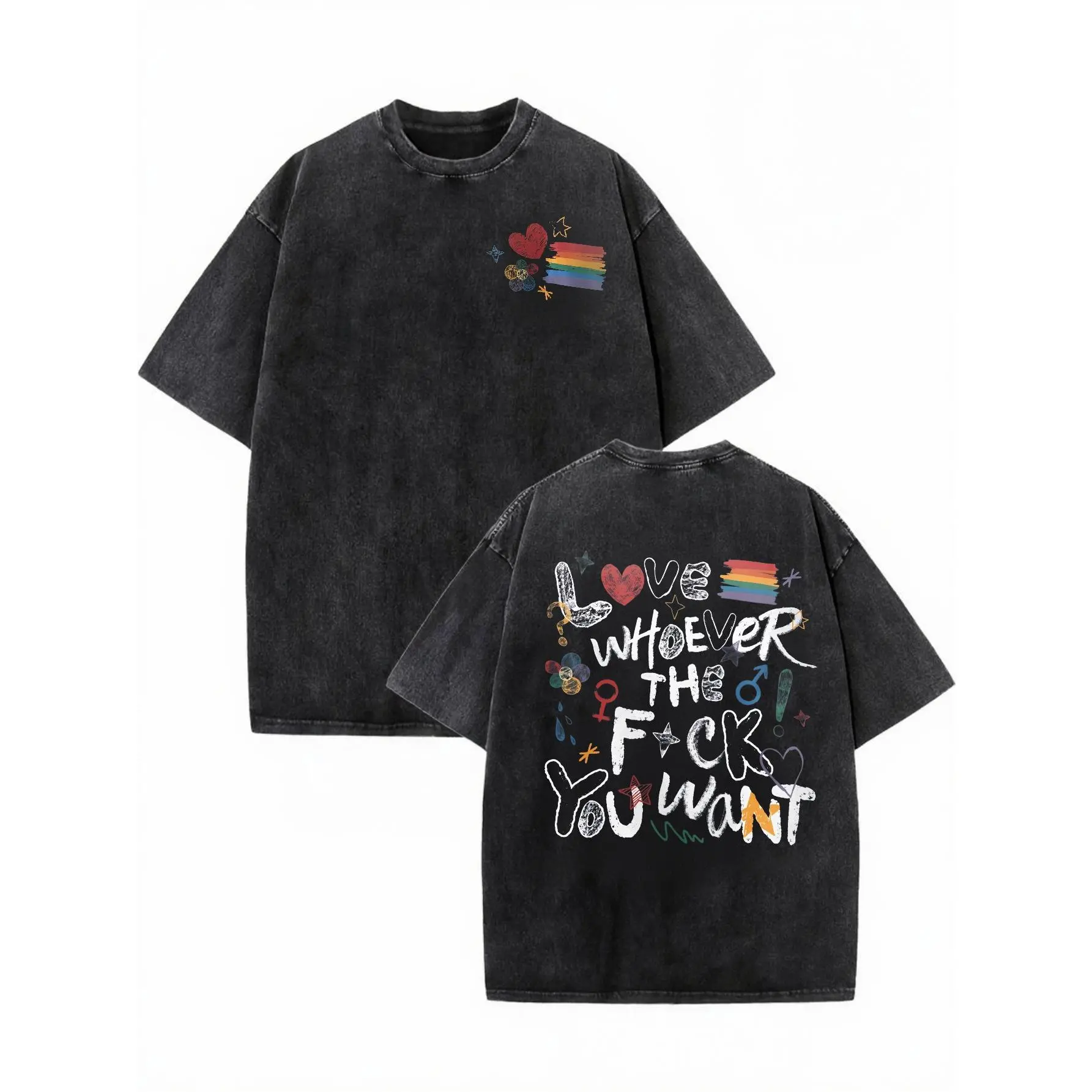Women's LGBTQ Pride Vintage Washed Round Neck Short-Sleeve Graphic Cotton Blend Tee - Soft Cotton for All-Day Ease, Unisex Human Rights Support Streetwear, Casual Gift Top