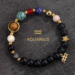 This popular eight-planet,twelve-constellation beaded bracelet features natural stone beads suitable for both men and women.A fashionable stone for all seasons,it's a perfect Valentine's Day gift or an everyday essential.wed high quality custom design