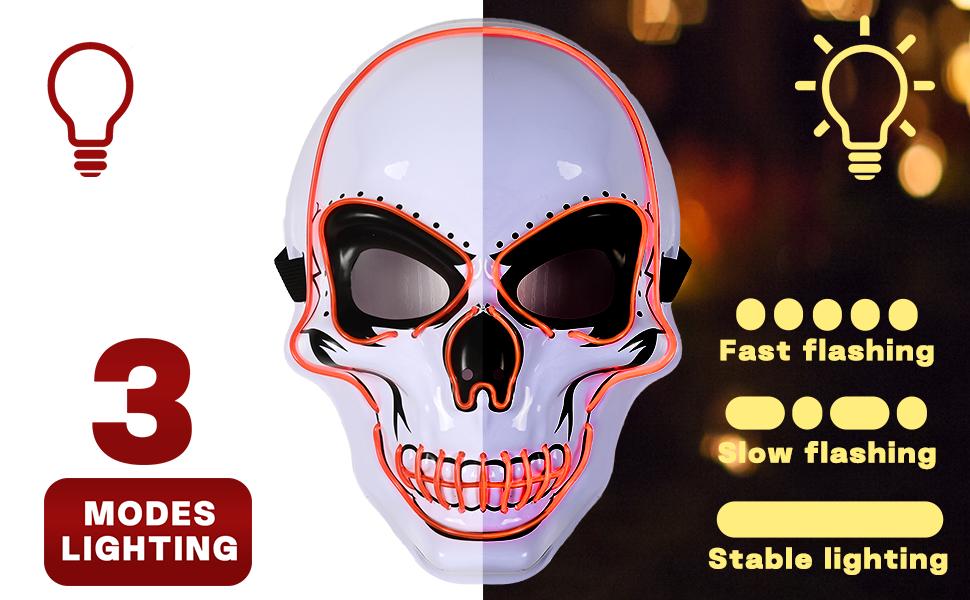 2025 Upgrade Halloween Scary LED Mask LED Skeleton Mask Purge Hacker Mask Glow in The Dark Mask for Halloween Costume Party Creepy Spooky