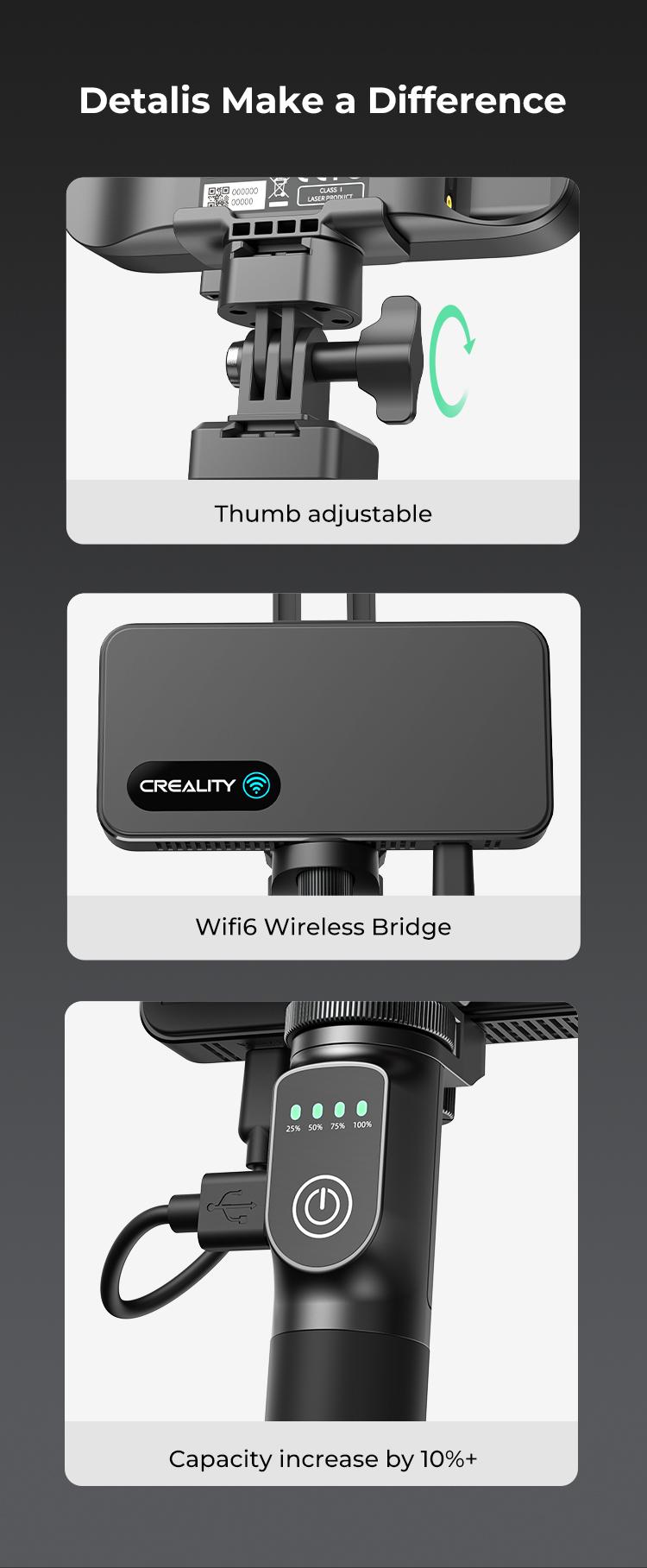 Creality CR-Scan Ferret Pro 3D Scanner with 0.1mm Accuracy, WiFi 6, Anti-Shake 3D Imaging, 24-Bit Color, Scan Black/Metal, Portable, Low Power