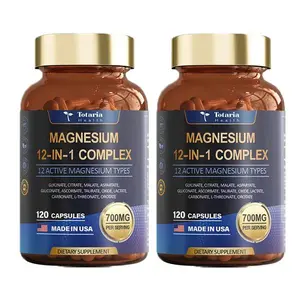 Totaria Nature Magnesium 12-in-1 Complex 700mg - 60 Vegan Capsules for Muscle Heart & Relaxation Support High Absorbable Blend of 12 Chelates Dietary Supplement