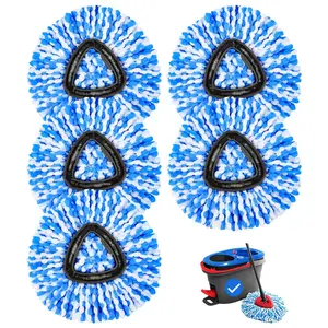 5 Pack Spin Mop Replace Head for Rinse Clean 2 Tank Spin Mop Head Refill Replacement for Rinse 2-Tank System Mircofiber Mop Heads Refill for All Floor Surface Clean microfiber fluffy