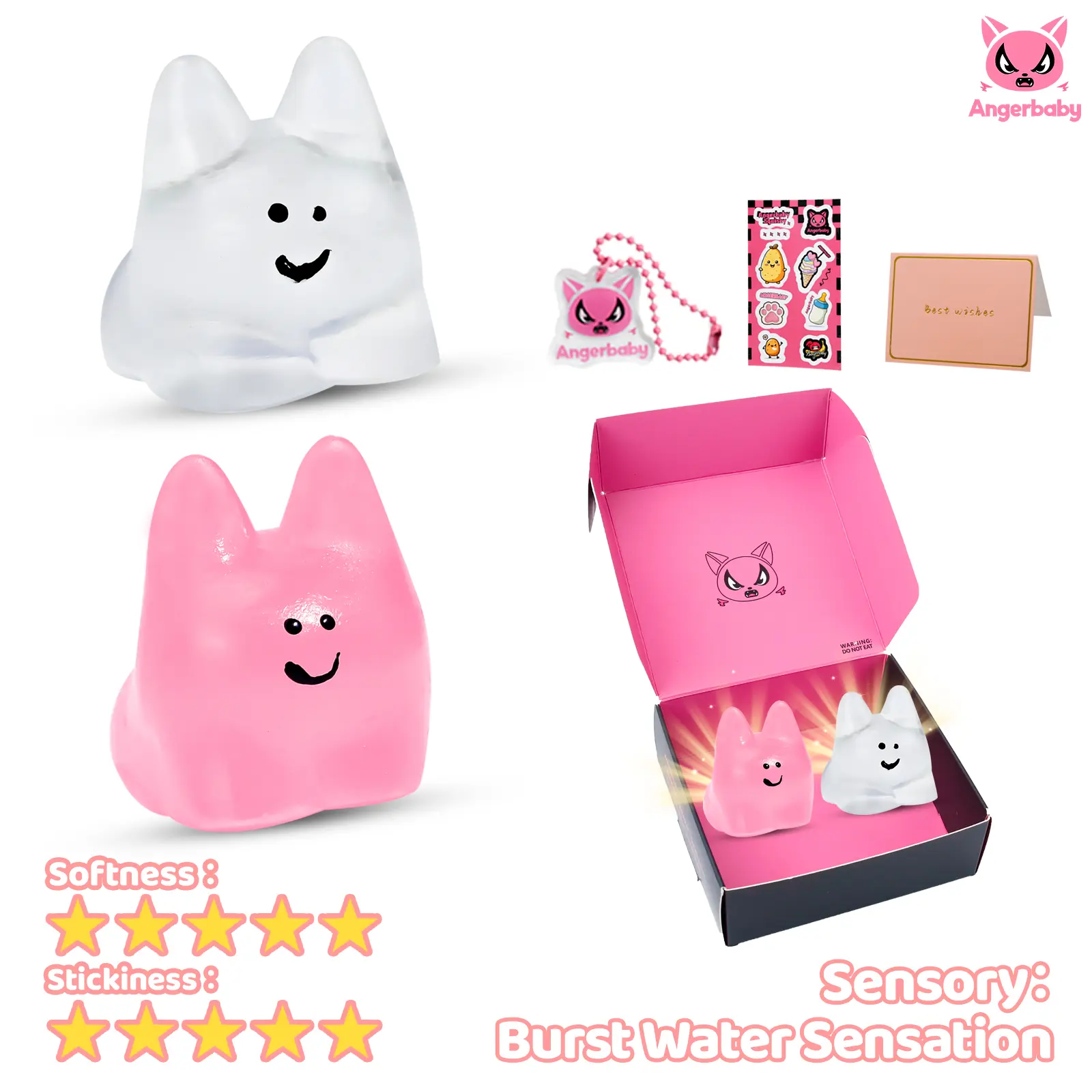 Angerbaby 2-Pack Handmade Taba Mochi Squishy Set, Mochi Sticky Handmade Charm, Soft Squeeze Stress Relief Fidget Toys, Sensory Novelty Toys, Ideal for Christmas Gifts