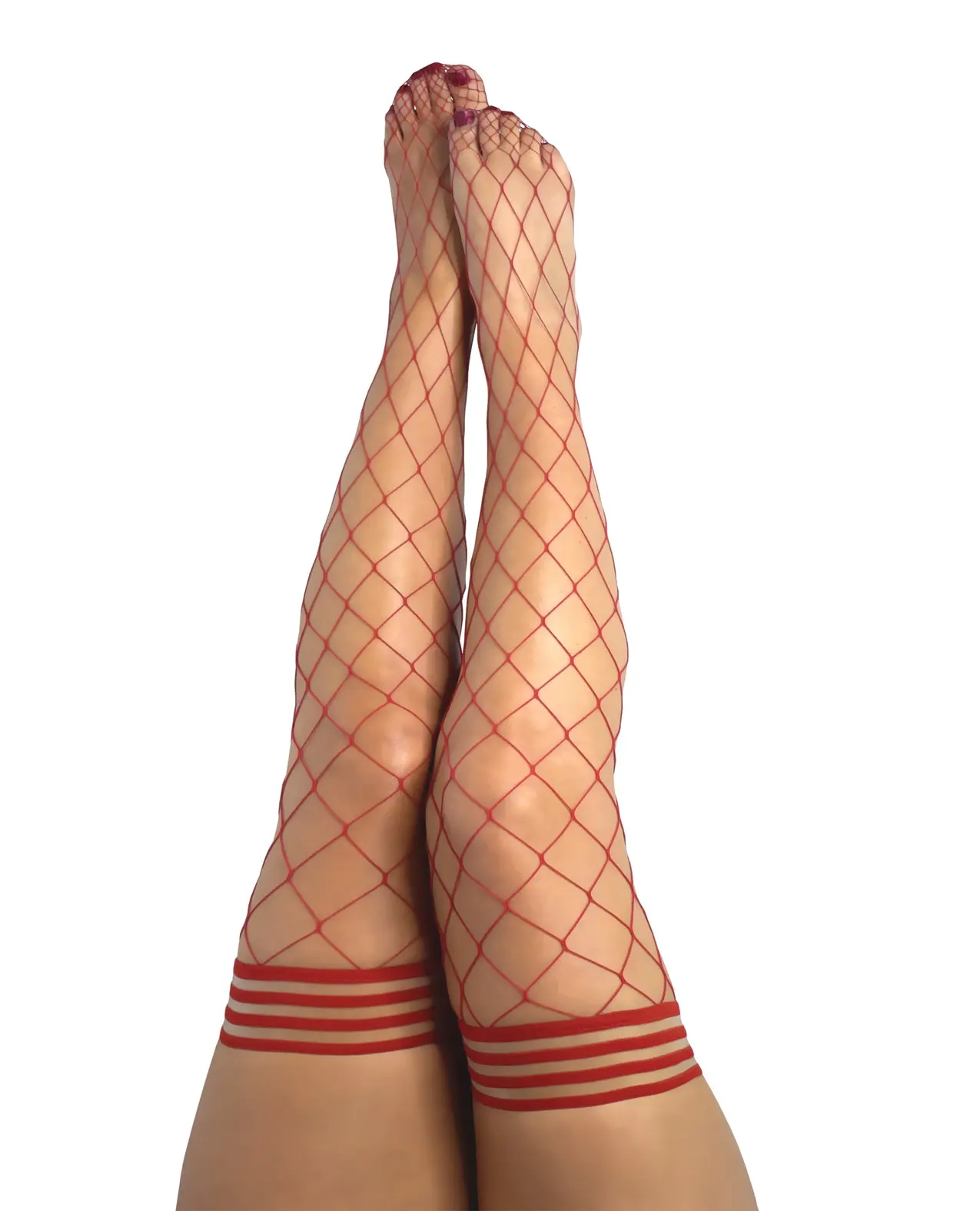 Women's Kixies Claudia Large Fishnet Mesh Thigh Highs - Red, Size D, Full Length, All-Day Wear, Fits Women's Underwear & Tights Needs