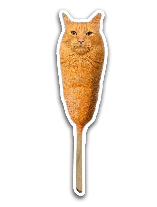 CorndogCat Meme Vinyl Sticker, Holographic or Gloss, Water Resistant, For Water bottle, Phone Case, Car Decal