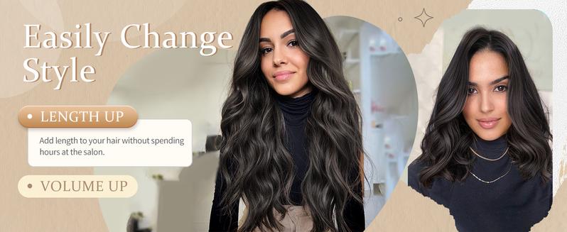 AISI HAIR 4PCS Synthetic Clip in Hair Extensions Black Brown Double Weft 20/24 Inch Long Wavy Straight Hairpiece for Women natural hair