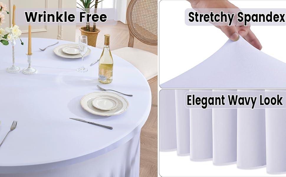 Round Spandex Tablecloth 60/72 Inch – Wrinkle Free Stretch Fitted Table Cover with Skirt for Wedding Birthday Banquet Valentine's Day Party Decoration