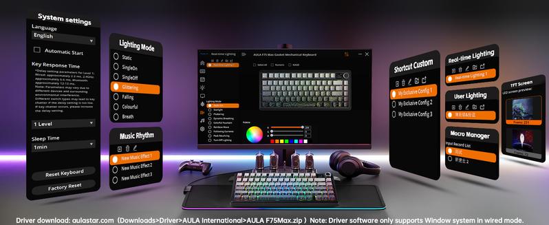 Aula F75 MAX Wireless Mechanical Keyboard with TFT Screen and Knob, Gasket Gaming Keyboard in 75% Layout, Hot Swappable, RGB Backlight, for  Multimedia ScrolWheel, creamy keyboards