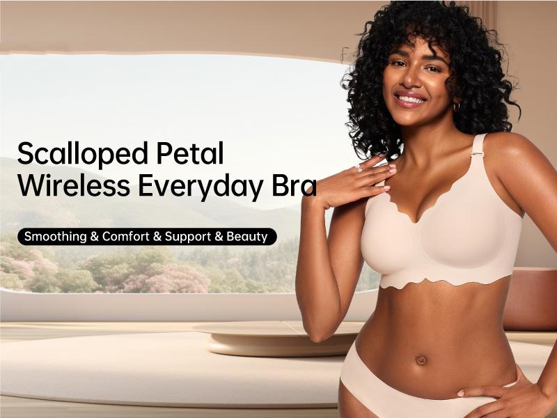 OEAK Seamless Scalloped Bras for Women No Underwire Wireless Push Up Bra Soft Support Full Coverage Comfort Everyday Bra
