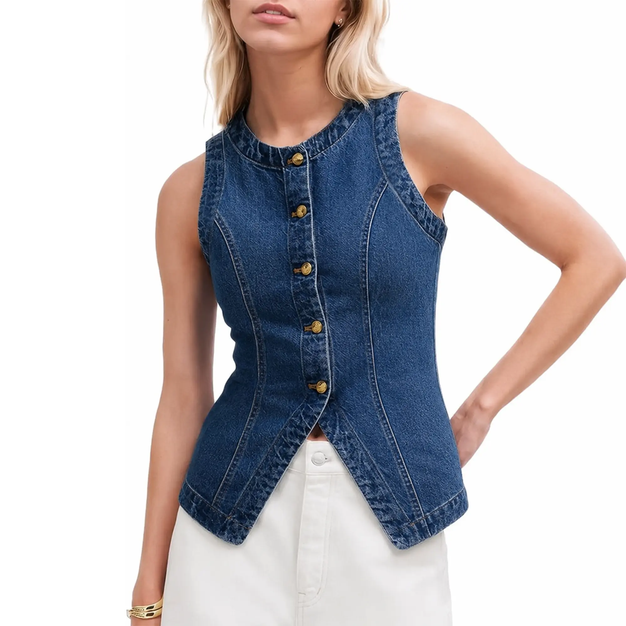 Women‘s Sleeveless Denim Top Washed Denim 90s American Retro Coffee Shop Daily Commute Music Festival Street Shooting Weekend Trip