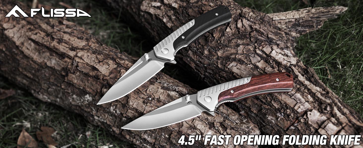 #JumpstartSale FLISSA Pocket Knife with 3.35" 14C28N Steel Blade, Liner Lock Folding Knife with Wood Handle for EDC, Camping, Hiking, Outdoor Activities, Gift for Men and Women