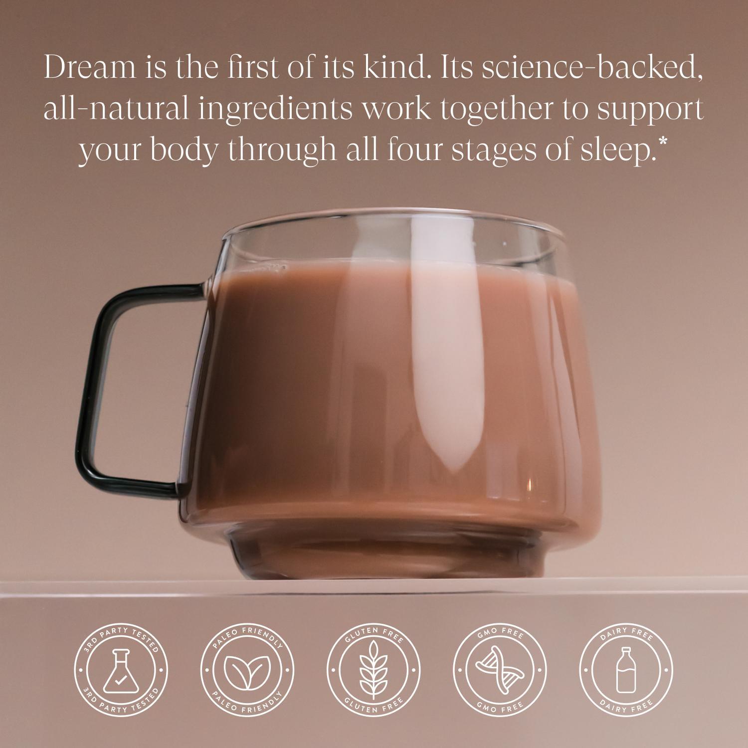 Beam Dream Viral Nighttime Hot Cocoa, 10 servings/bag, Cinnamon Cocoa, Brownie Batter, or Sea Salt Caramel, 30M+ Nights of Improved Sleep with Melatonin, L-Theanine, & Magnesium, No Added Sugar