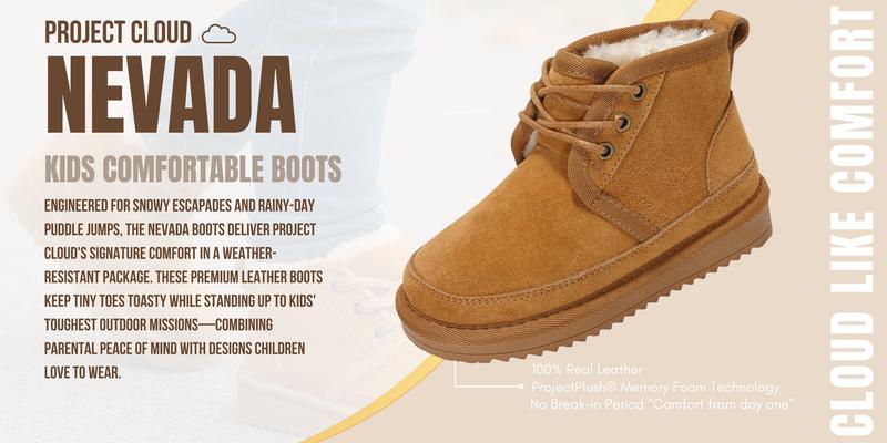 Project Cloud Kids "Nevada" Kids Fur-Lined Platform Boots Lightweight Water Resistant Non-Slip Ankle Boots Outdoor Shoes Footwear