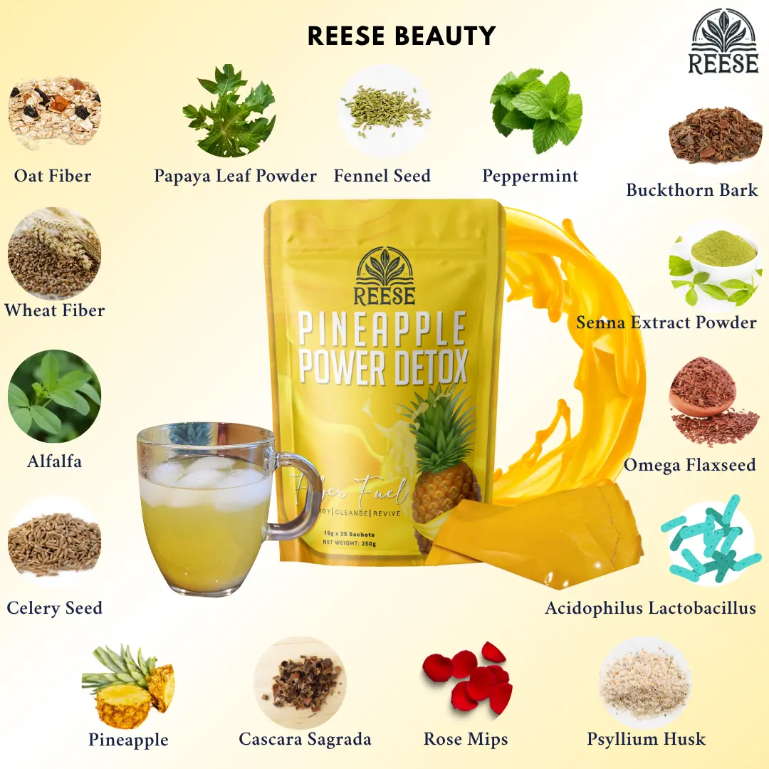 Reese Pineapple Fiber Drink with Psyllium & Botanicals — Daily Gut Support — 25 Sticks