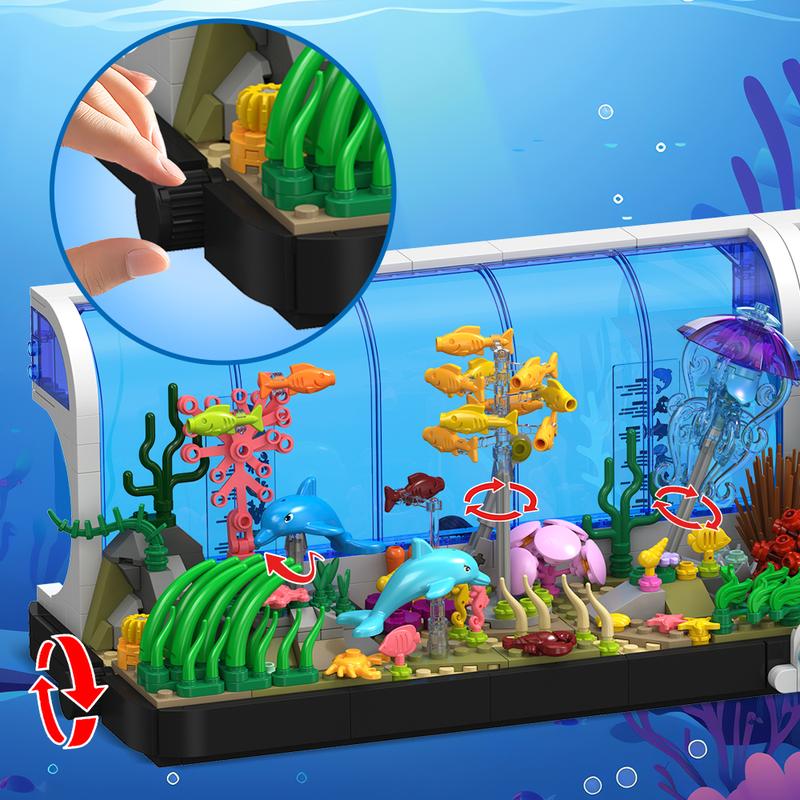 HOGOKIDS Aquarium Building Set 2 Styles Oceanarium Toy with Dolphins, Sharks, Crabs, Turtles, Clownfish, Marine Life, 1316PCS Undersea World Magnetic Blocks for Ages 6-12