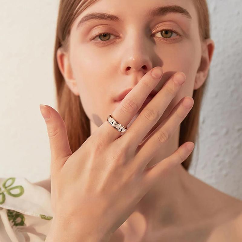 Cassieca 1pc Stainless Steel Fidget Rings for Relieve Anxiety Women Men Spinner Ring Thumb Ring Size 5-9 With Box Silver Colorful Rose Gold