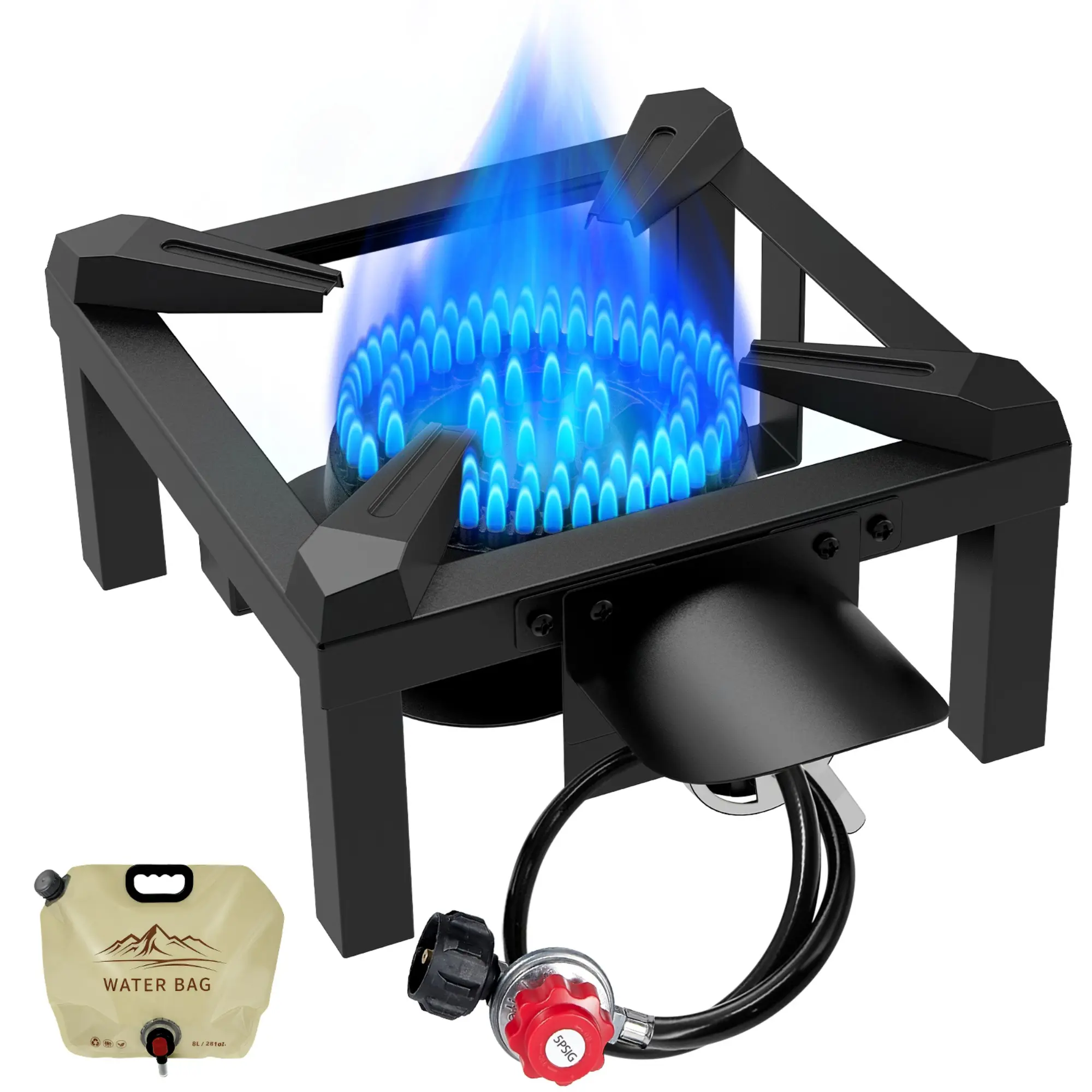 Bestfire Outdoor Propane Burner, 10-inch Heavy-Duty Cast Iron Single Stove with 100,000 BTU Output & Adjustable High-Pressure Regulator for Camping, Seafood Boils, Outdoor Cooking Equipment psi bbq camp home patio backyard gas turkey frying brewing picnic