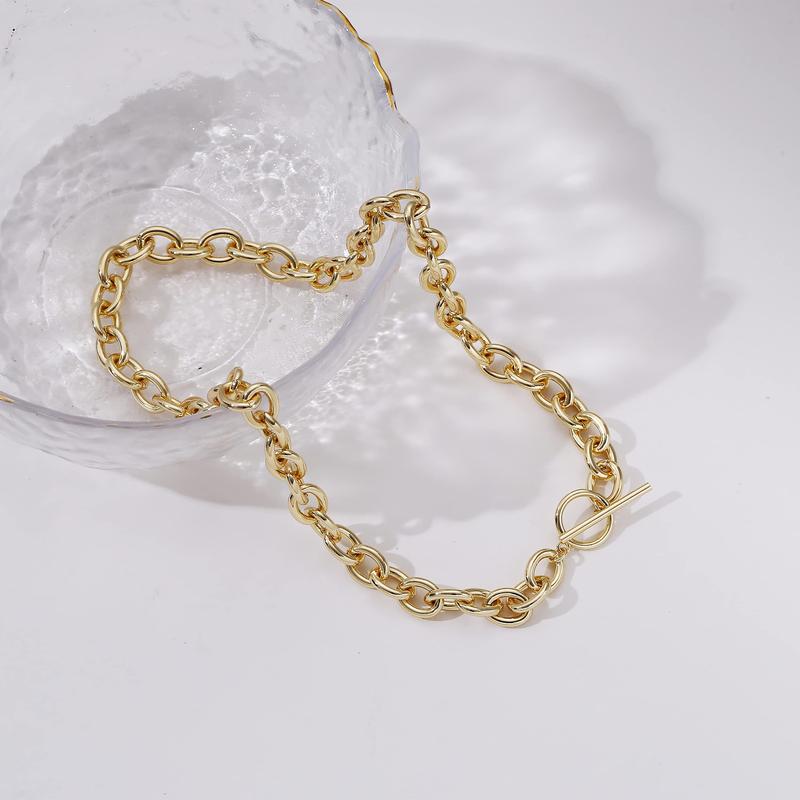 VENOCO Chunky Gold/Silver Chain Toggle Necklaces For Women, Dainty Necklaces For Women,Pearl Vintage Paper Clip Link Chain Shining Twisted Rope Cuban Choker Toggle Bar Clasp Necklaces for Women