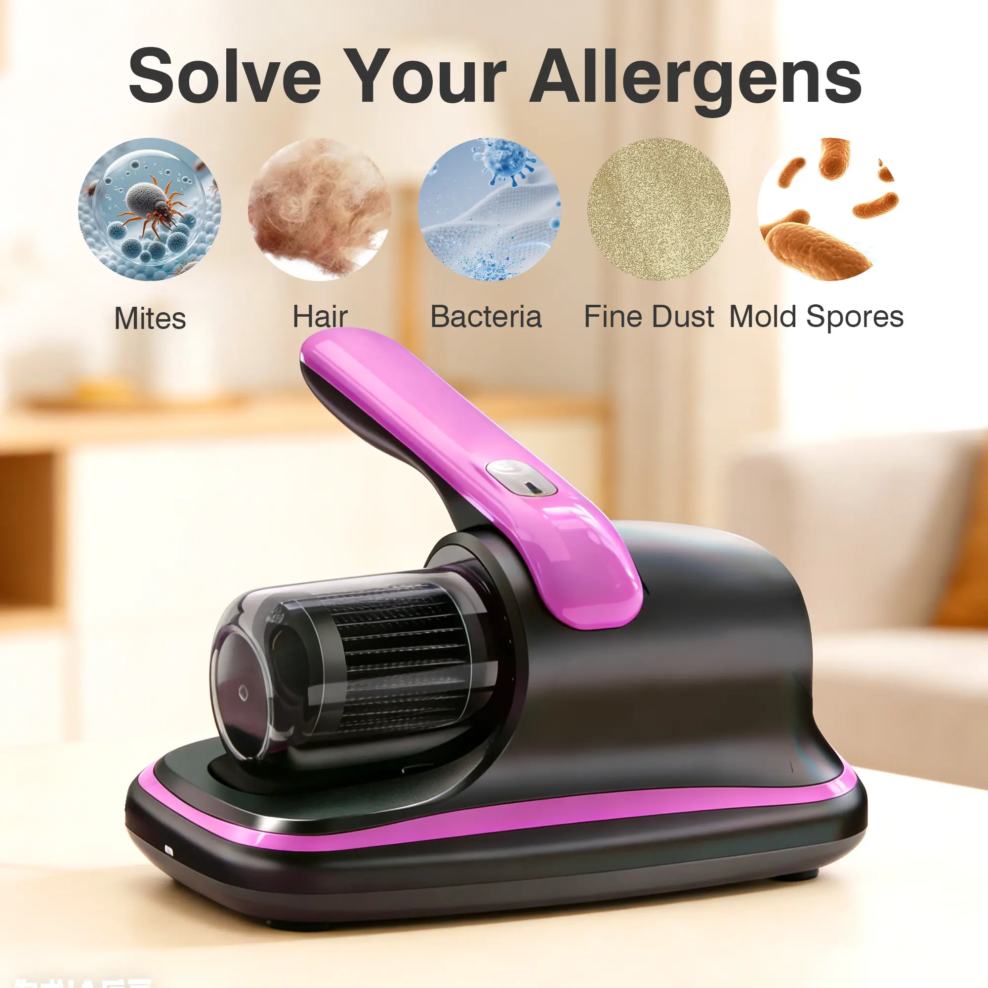 Purple Ultrasonic Dust Mite Remover with Ultrasonic Technology, Powerful Suction Vacuum, Smart Sensor, Durable Design & Large Areas Cleaning, 1-Count Mattress Vacuum for Sofas, Pillows, Ideal Festive Gift for Friends