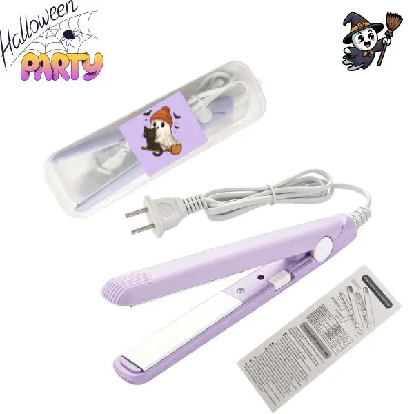 2-in-1 Mini Hair Straightener Flat Iron with Ceramic Tourmaline Plates, Metal Plastic Portable Styling Tool, 20W Power, 100-240V Global Voltage, US Plug, Storage Case, Purple