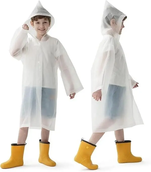 2pcs Hooded Poncho Versatile - For Hiking & Outdoor Activities - Basic Reusable Raincoat - For Girls Boys - EVA Durable Material - Lightweight Convenient - Plain Color Transparent