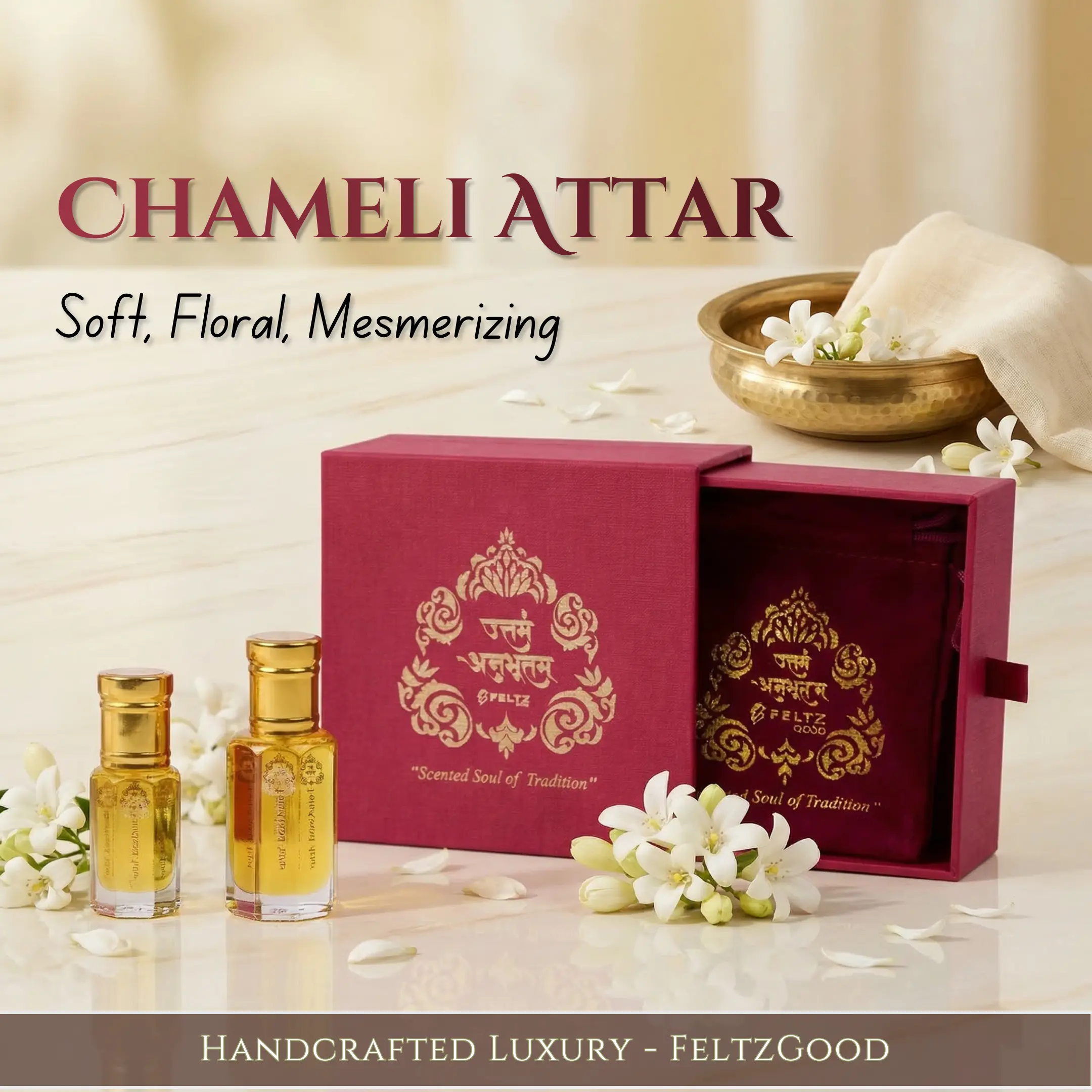 Chameli Jasmine Attar Perfume Oil: Handmade Alcohol-Free Vegan Fragrance
