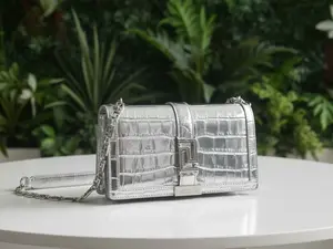 Pre-owned VERSACE Leather Crossbody Bags La Greca Croc Embossed Metallic Crossbody New