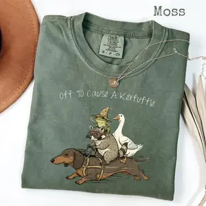 Off To Cause A Kerfuffle T-Shirt, Funny Dachshund, Frog Meme, Raccoon Tee, Silly Goose, Short Sleeve Unisex T-Shirt
