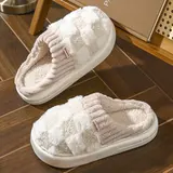 Women's Cotton Fuzzy Faux Fur Lined Slippers - Anti-Slip Grip for Home Steps, Casual Cute Fun Slide Shoes, Warm Cloud-Like Bedroom Footwear, Shoes for Women