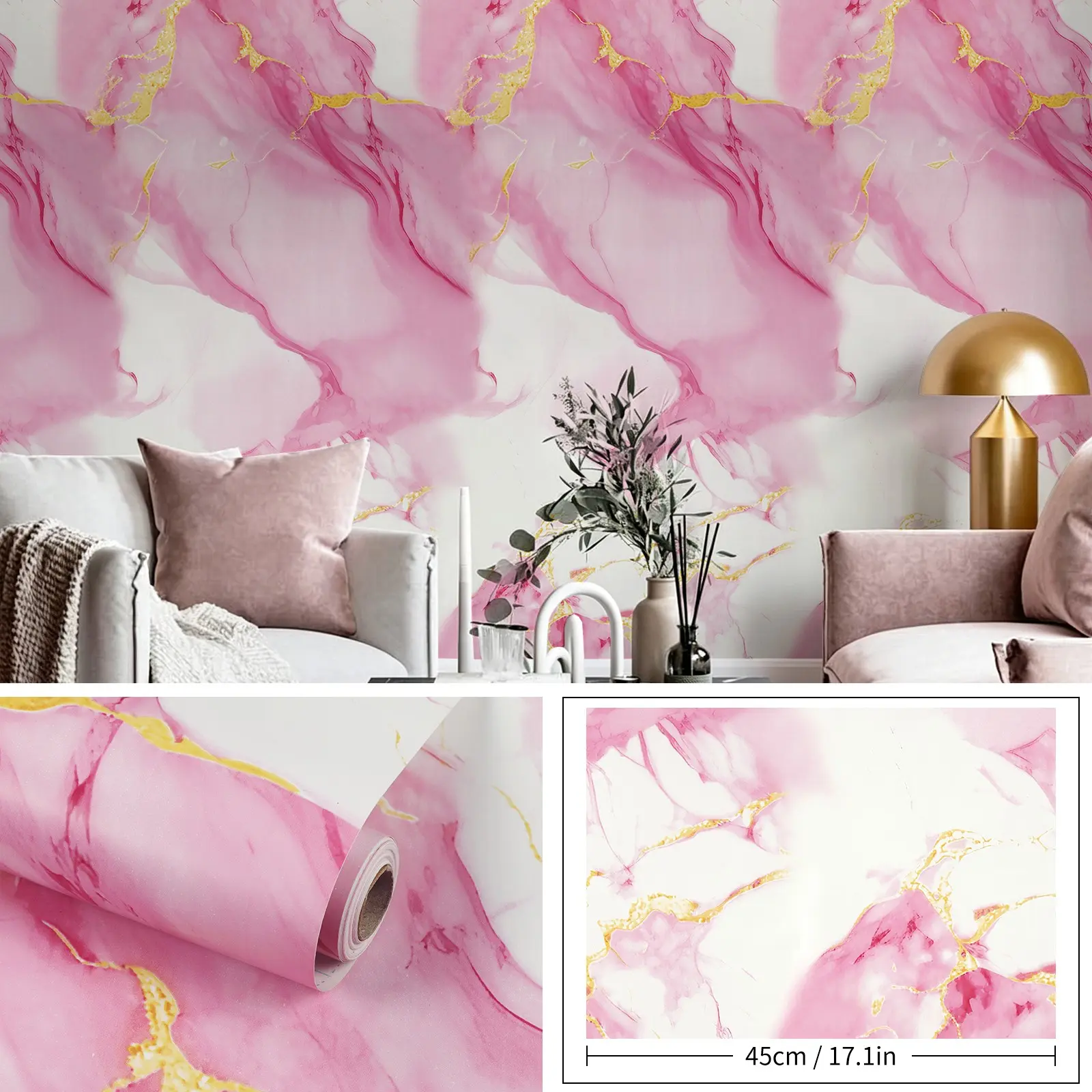 Marble Texture Self-Adhesive Decorative Wallpaper Roll, Textured Wallpaper, Peel And Stick Wallpaper, Romantic Luxurious Style, Waterproof & Tear-Resistant, Removable Wallpaper, Temporary Wallpaper, Home Decor for Living Room & Bedroom