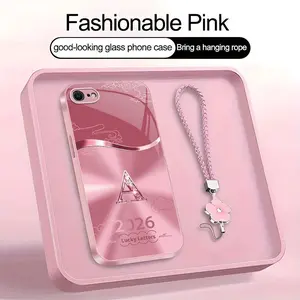 Suitable for [iPhone Se 2] high-end women's phone case🤩，a free four-leaf clover lanyard is included, with 26 letters of the alphabet to choose from，auspicious cloud patterns bring you good luck YM99