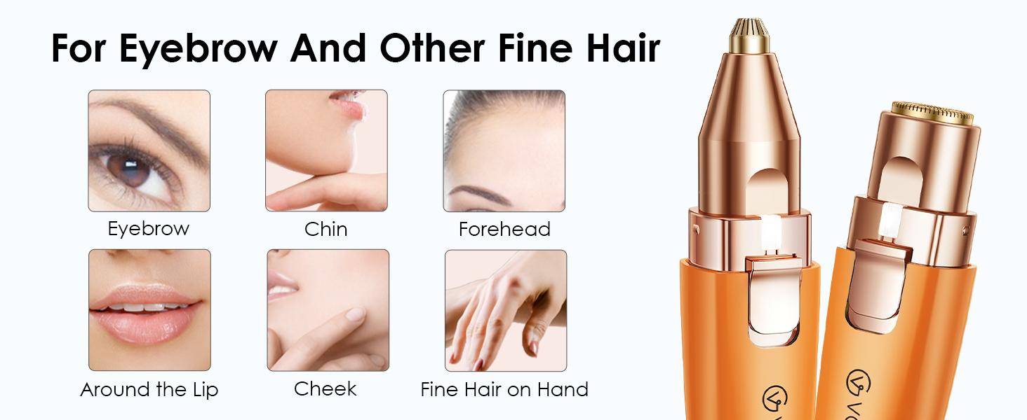 Vogcrest Eyebrow & Facial trimmer，Hair Remover Women's Portable 2-in-1 Electric Shaver with Type-C Charging LED Light Comfortable Grooming