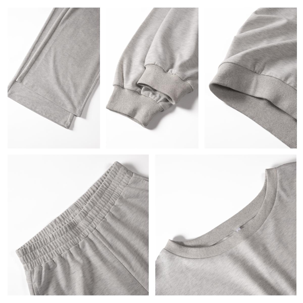 USBOUTIQUE CHIC Women's Leisure Solid Color Sloping Shoulder Long Sleeve Top & Wide Leg Trousers Co-ord, Cozy Scoop Neck Loose Two Piece Outfits, Basic Womenswear