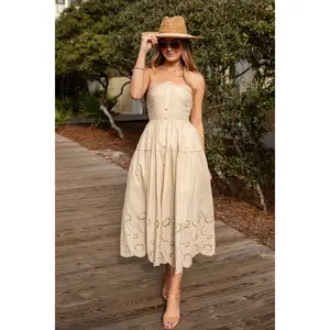 Sandy Secrets Eyelet Taupe Maxi Dress
