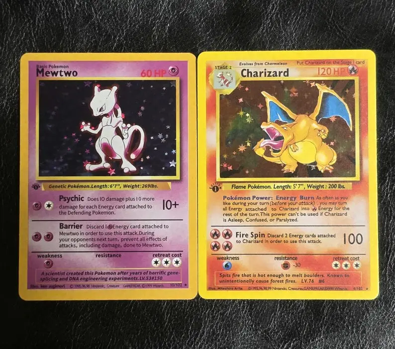 High Quality 1st Edition Mewtwo Charizard Custom Handmade 2 Card With Pro Case Plus