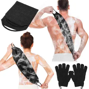 Black Exfoliating Back Scrubber & Shower Gloves Set – Body Cleaning Essentials