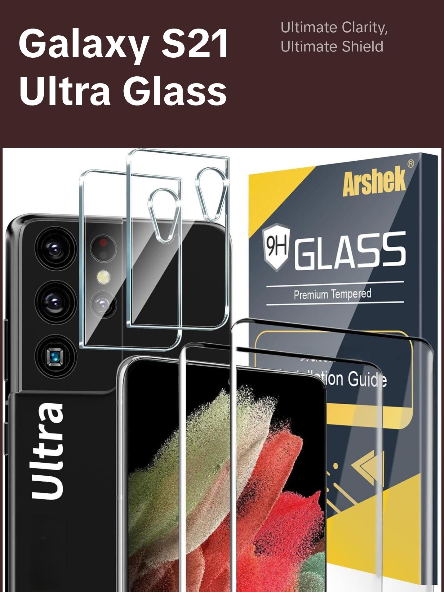 [2+2 Pack] Galaxy S21 Ultra Screen Protector Tempered Glass for Samsung Galaxy S21 Ultra 5G, Ultrasonic Fingerprint Compatible,3D Curved,HD Clear with 9H Tempered Glass Camera Lens Protector Shockproof Automatic