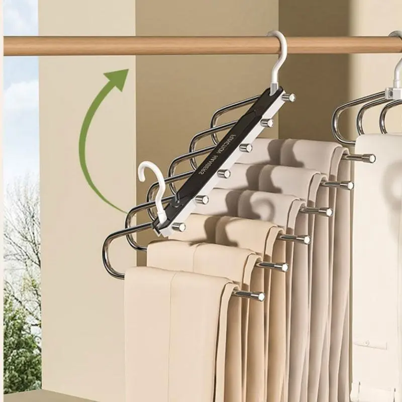 Neutral Durable Plastic 6-Layer Anti-Slip Multifunctional Clothes Hangers - 50mm Spacing Space Saver Hangers, Closet Storage Wardrobe Accessory for Hanging Jeans Trousers, No Excess Bulk