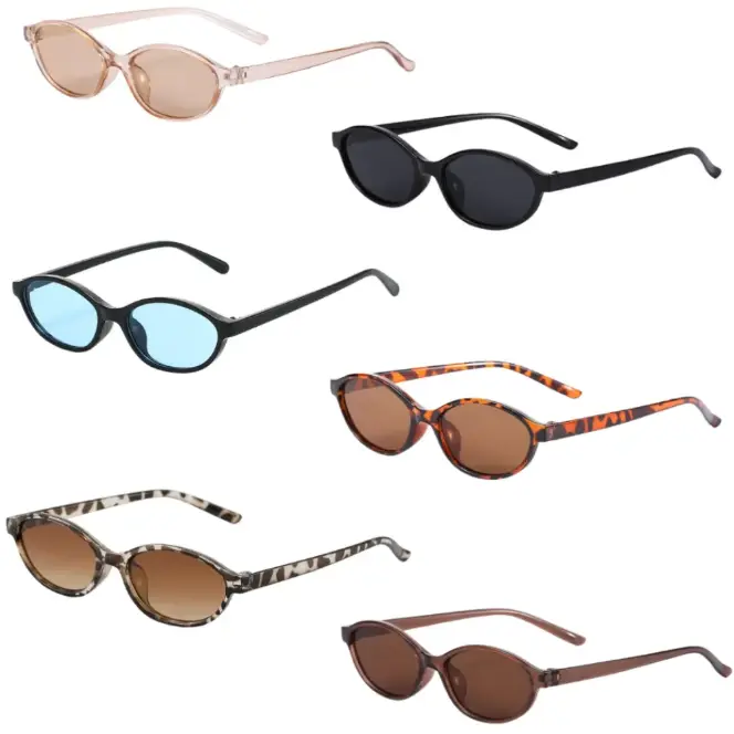 6PCS Retro Oval Cat Eye Sunglasses for Women 90s Designer Narrow Sunnies Y2k Trendy UV protection Sun Glasses