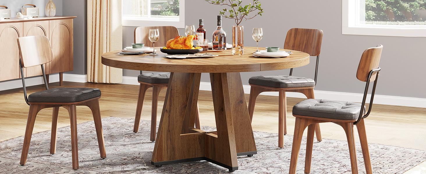 LITTLE TREE 47 Inch Round Dining Table for 4, Wood Kitchen Dinning Table for Dining Room Kitchen Living Room (Only Table) LITTLE TREE 47 Inch Round Dining Table for 4, Wood Kitchen Dinning Table for Dining Room Kitchen Living Room (Only Table)