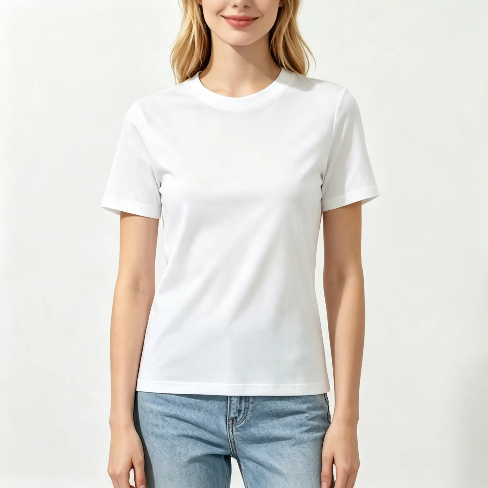 Women's 100% Pure Cotton Classic Crew Neck Short Sleeve Fitted Solid Plain T-Shirt - Casual Everyday Basic Tee for Women