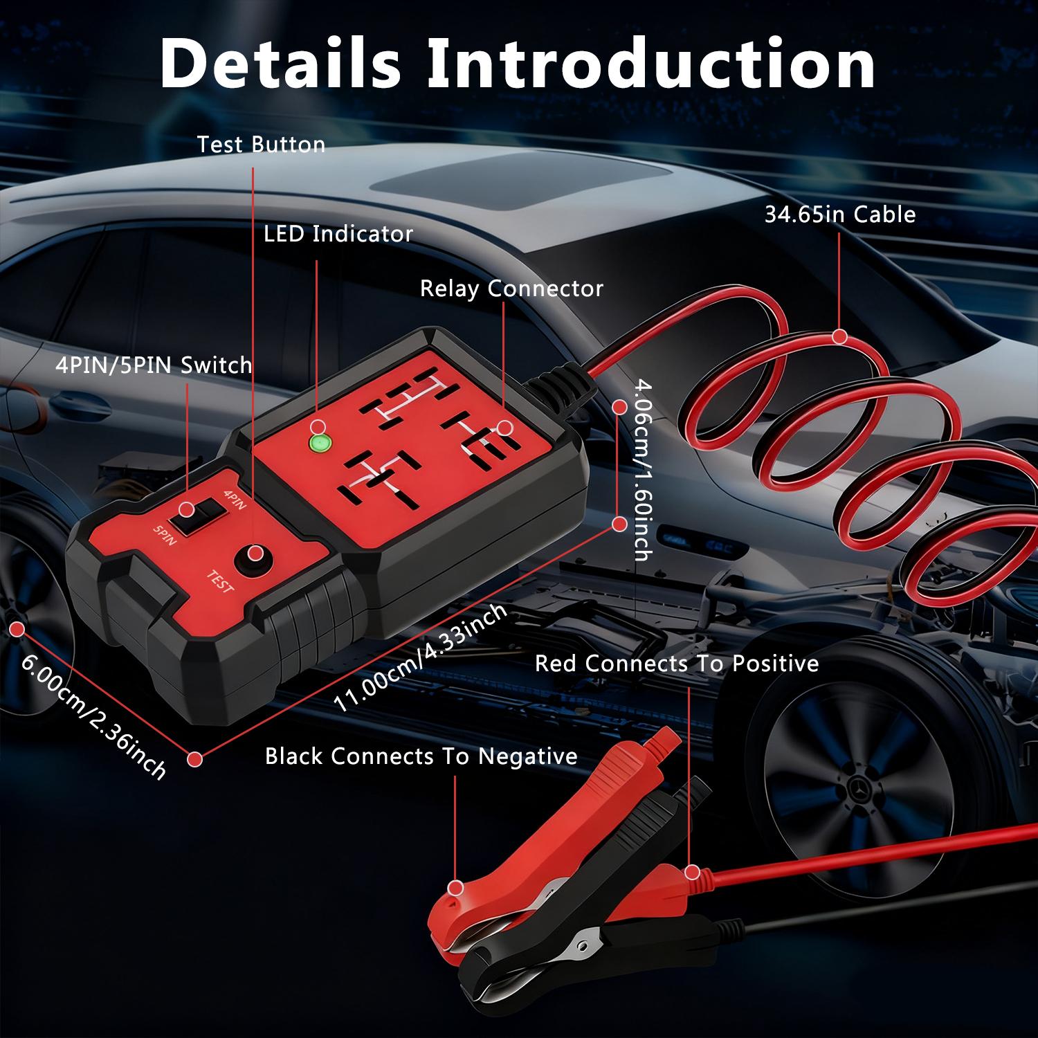 Car Automotive Circuit Tester, Car Relay Tester, Portable Battery Diagnostic Checker Tool, Professional Car Voltage Tester, Vehicle Diagnostic Tool, OBD Scanner, Red, with LED Indicator