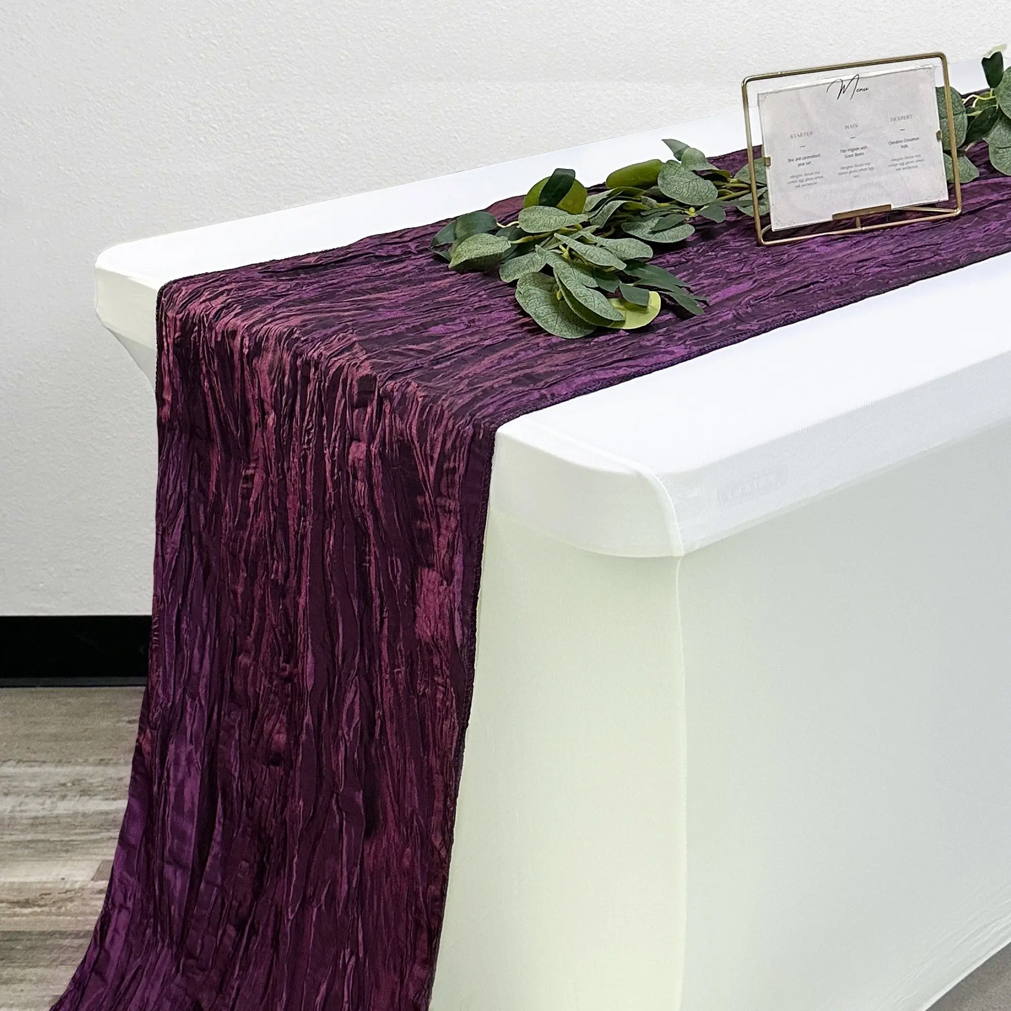 14 x 108 inch Crinkle Taffeta Table Runner Eggplant