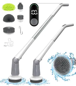 Electric Spin Scrubber, Electric Cleaning Brush with 5 Replaceable Brush Headsand, Cordless Shower Scrubber Full-Body IPX7 Waterproof, 3 Adjustable Extension Handle, 2-Speed for Bathroom, Kitchen, Pool, Toilet, Window