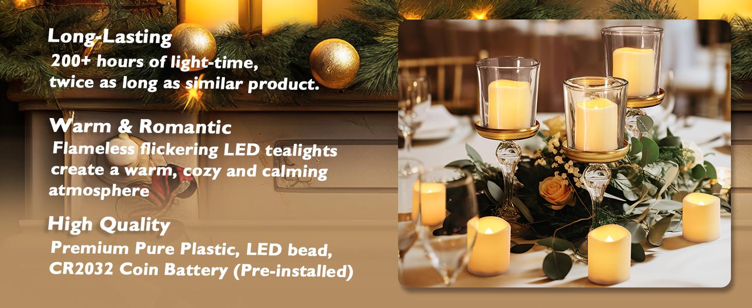 24 Pack Flickering Flameless Votive Candles 200+ Hour Electric Fake Candles Battery Operated LED Tealight for Wedding Outdoor Table Christmas Decor Serene Ambiance