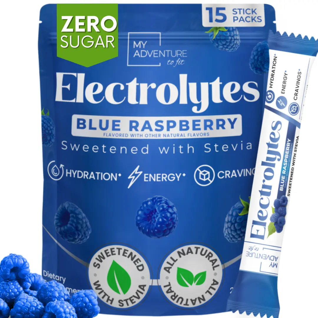 Blue Raspberry Electrolytes Powder 15 Ct. Stick Pack - Zero Sugar - No Artificial Flavors, Colors or Sweeteners  - 2-8X More Potassium - No Salty Taste - Refreshing Hydration - Caffeine Free Energy - Vegan, Keto & Paleo