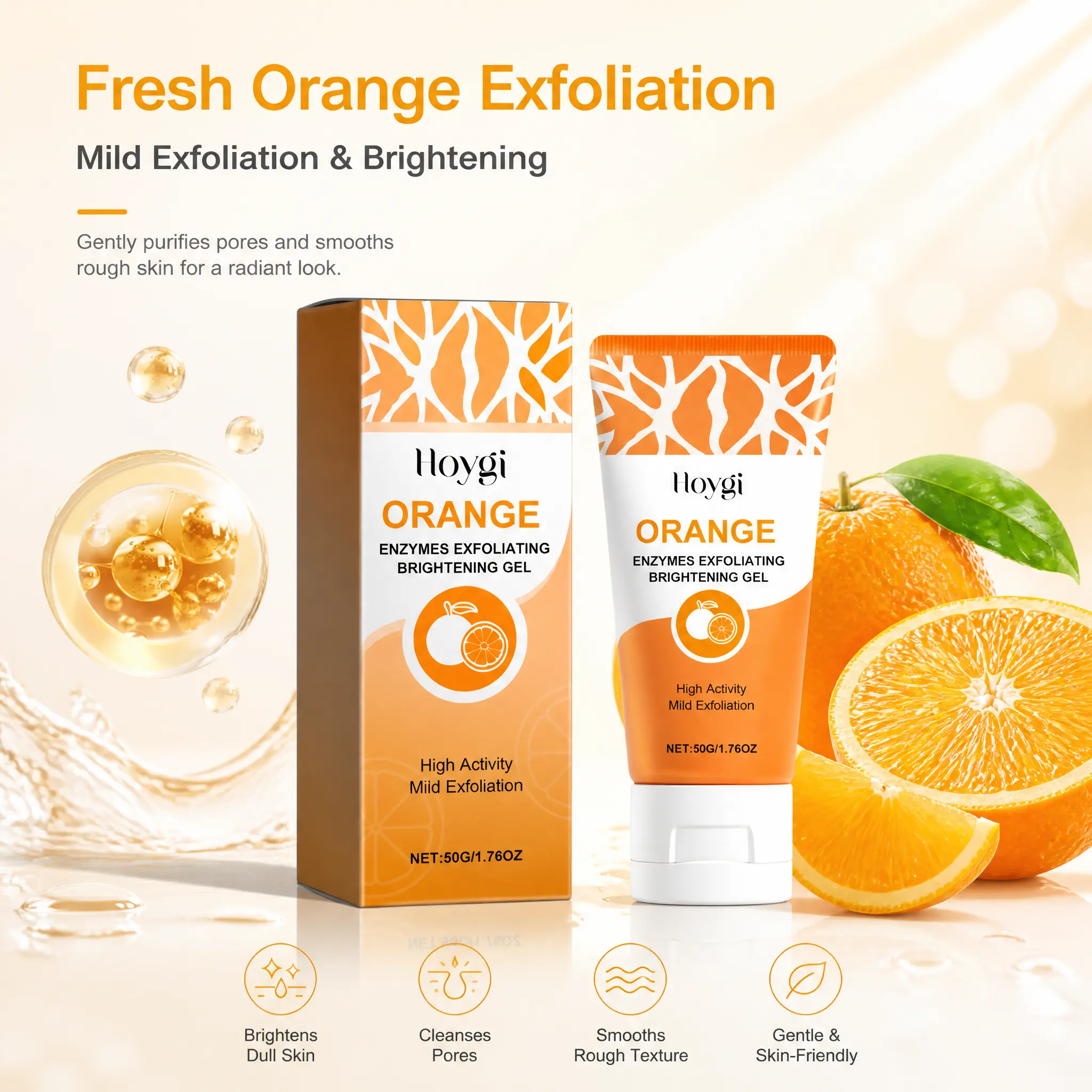 Orange Enzyme Peeling Gel with Protease – Niacinamide Vitamin C Gentle Exfoliating Gel for Blackheads Pores Dead Skin Brightening Face